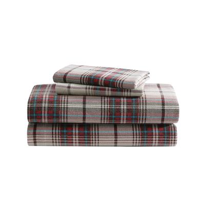 Eddie Bauer - Flannel Sheets King Size, Anti-Pilling & Wrinkle Resistant Cotton, Touchably Soft for All-Season Comfort - Bed Sheets with Matching Pillowcases & Fitted Sheet (Montlake Plaid Red)