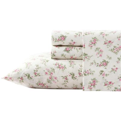 Laura Ashley - Flannel Sheets King Size, Anti-Pilling & Wrinkle Resistant Cotton, Touchably Soft for All-Season Comfort - Bed Sheets with Matching PIllowcases & Fitted Sheet (Audrey Pink)