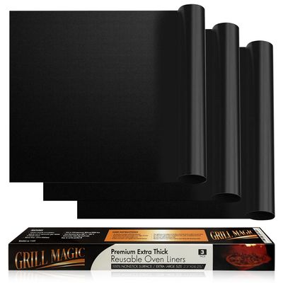 3 Pack Non-Stick Heavy Duty Oven Liners Set for Bottom of Electric Oven by Grill Magic - Thick, Heat Resistant Fiberglass Mat - Easy to Clean, Reduce Spills, Stuck Foods & Clean Up - BPA Free