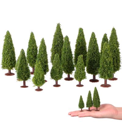 15pcs Model Trees Mixed Miniature Tree 2.36-3.93 Inch Artificial Pine Fake Cedar Diorama Plants Train Green Scenery Landscape Christmas Village Architecture DIY Crafts Fairy Garden Accessories