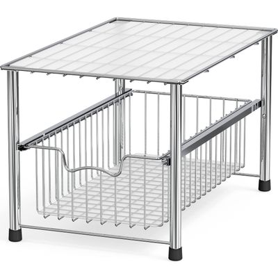 Simple Houseware Chrome Metal Stackable Storage Rack, 16.75 in L x 10.8 in W x 10.25 in H