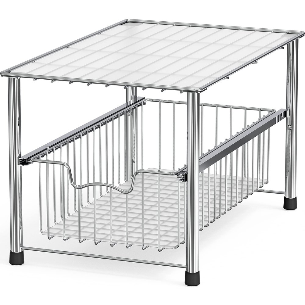 Simple Houseware Chrome Metal Stackable Storage Rack, 16.75 in L x 10.8 in W x 10.25 in H