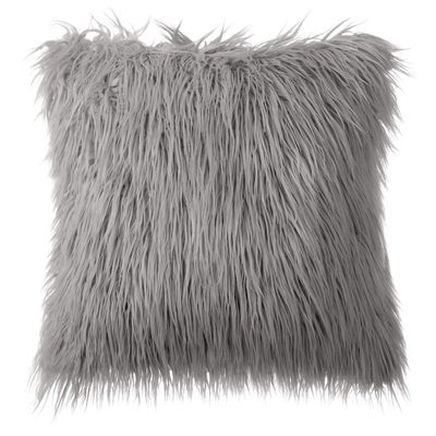 Phantoscope Faux Fur Pillow Cover Decorative Fluffy Throw Pillow Mongolian Soft Fuzzy Pillow Case Cushion Cover for Bedroom and Couch, Gray 18 x 18 Inches