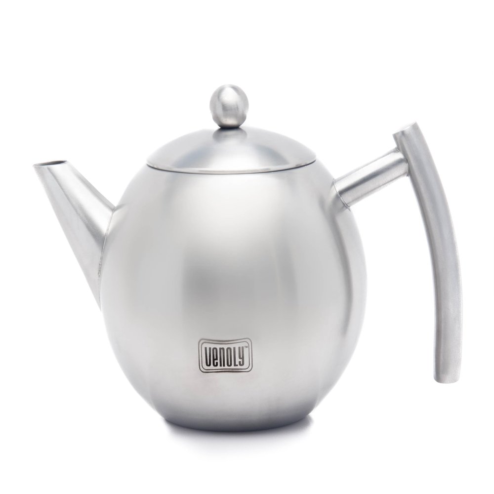 Venoly Stainless Steel Tea Pot With Removable Infuser For Loose Leaf and Tea Bags, Hot Water Fast to Boil, Dishwasher Safe and Heat Resistant (Silver, 1 Quarts/Liters)