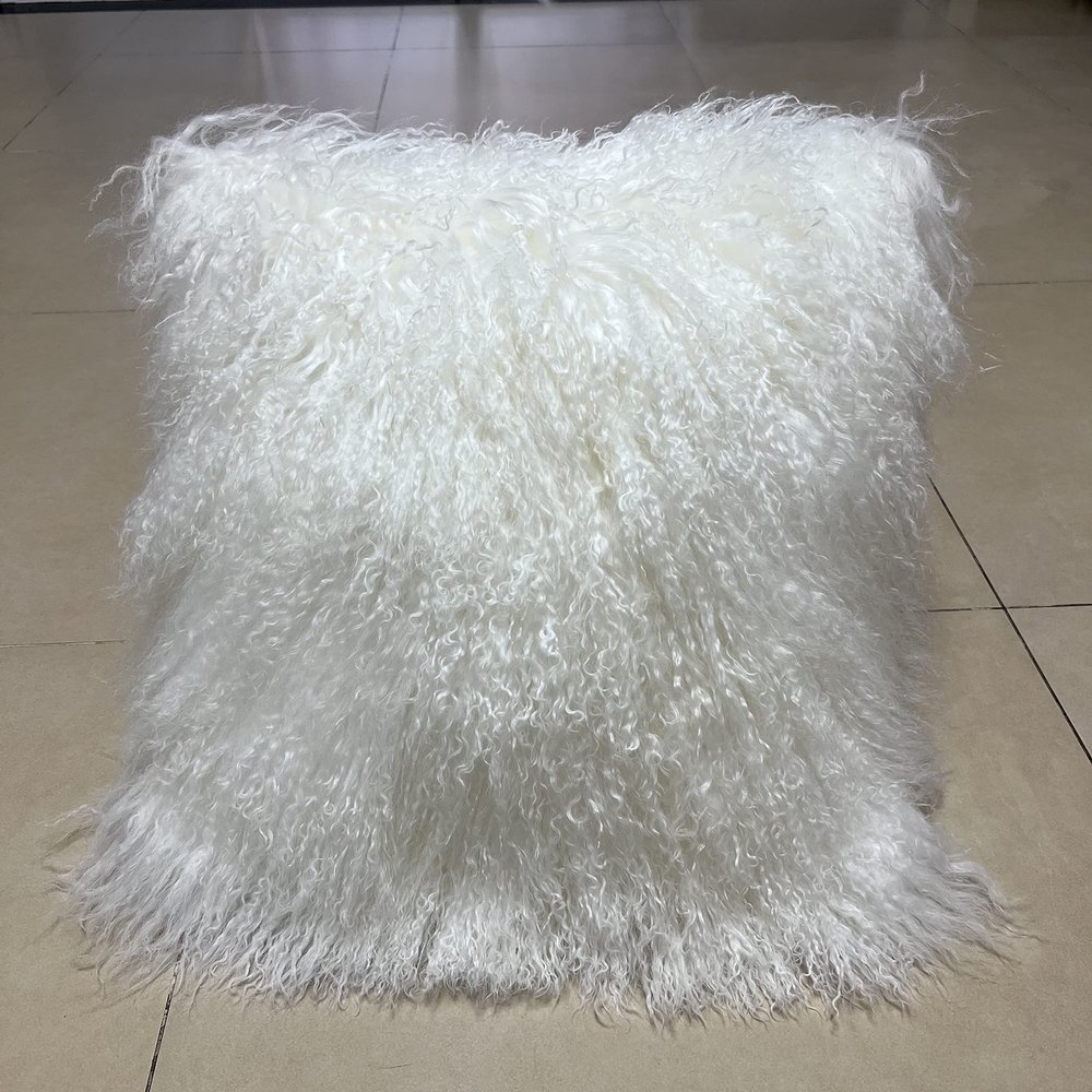 unite down 100% Real Mongolian Lamb Fur Cushion Cover/Pillowcase (20x20inch, White)