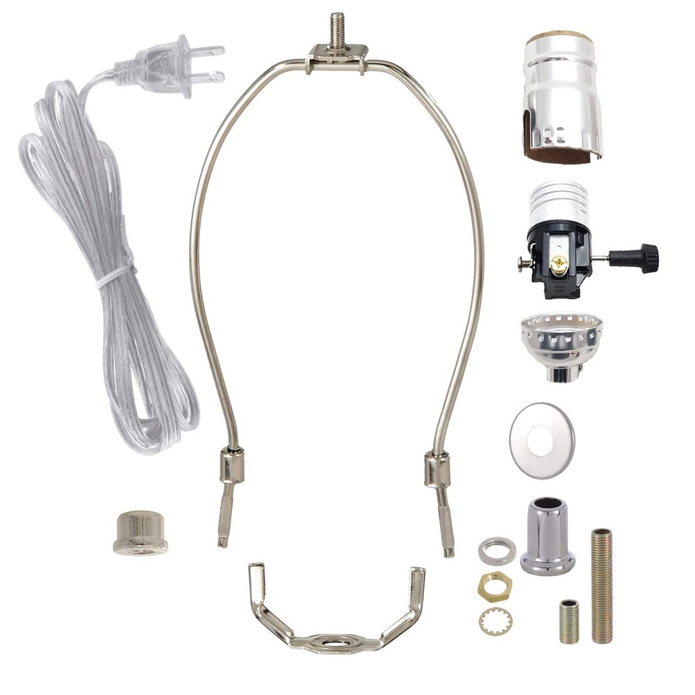 B&P Lamp Nickel Plated Finish Table Lamp Wiring Kit with a 6 Inch Harp and 3-Way Socket