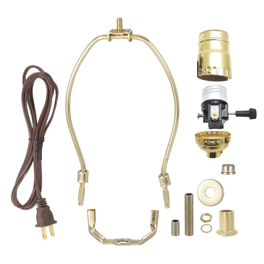 B&P Lamp Brass Plated Finish Table Lamp Wiring Kit with a 9 Inch Harp and 3-Way Socket