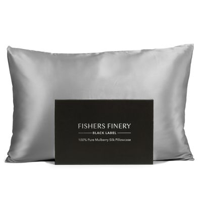 Fishers Finery 30mm 100% Pure Mulberry Silk Pillowcase, Quality Tested (Silver, Queen)