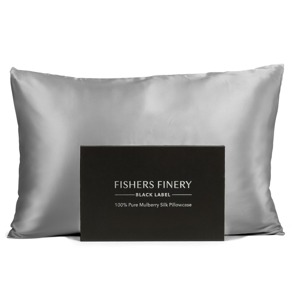 Fishers Finery 30mm 100% Pure Mulberry Silk Pillowcase, Quality Tested (Silver, Queen)