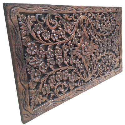 Asiana Home Decor Wood Carved Panel. Decorative Thai Wall Relief Panel Sculpture.Teak Wood Wall Hanging in Dark Brown Finish Size 24"x13.5"x0.5"