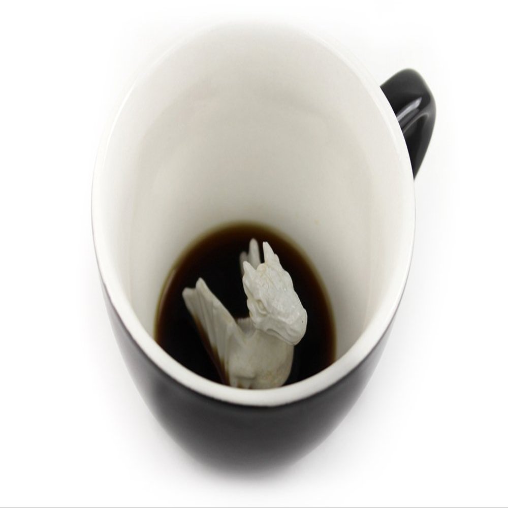 Creature Cups DRAGON Ceramic Cup (11 Ounce, Black) - Hidden 3D Animal Inside Mug Emerges As You Drink - House of Dragon, Holiday, Birthday Drinkware Gift for Fantasy and Coffee & Tea Lovers