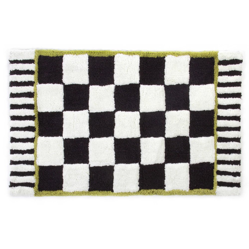 MACKENZIE-CHILDS Bath Rug, Bath Mat for Bathroom Use, Cotton Rug, 21" H x 34" W, Black-and-White Courtly Check