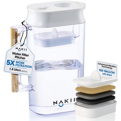 Water Filter Pitcher - Long Lasting 150 Gallons, Supreme Fast Filtration and Purification Technology, Removes Chlorine, Metals for Clean Tasting Drinking Water, WQA Certified,