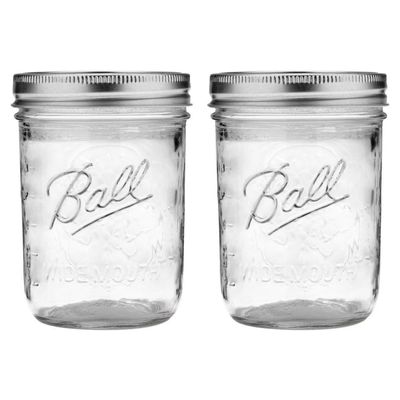 Ball Jar with Lid and Band - Pick Your Size and Color (Clear, Wide Mouth Pint - 16 oz.) Pack Of 2