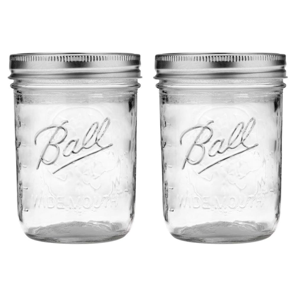 Ball Jar with Lid and Band - Pick Your Size and Color (Clear, Wide Mouth Pint - 16 oz.) Pack Of 2