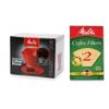 Melitta Pour Over Coffee Cone Brewer & #2 Filter Natural Brown Combo Set, Red view 1