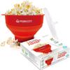 Collapsible Silicone Microwave Hot Air Popcorn Popper Bowl With Lid and Handles - Red view 1