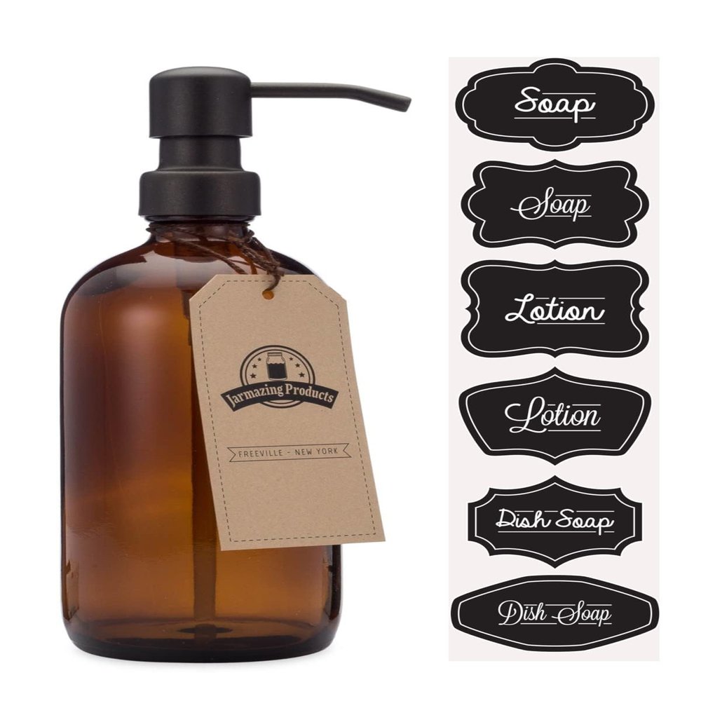 Amber Glass Jar Soap and Lotion Dispenser with Matte Black Pump - 16 oz - by Jarmazing Products