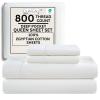 100% Egyptian Cotton Sheets Queen Size Bed Set, Deep Pocket Queen Sheet set, 800 Thread Count Sateen Cotton Bed Sheets, Cool Soft Breathable No Pill Elasticated Luxury White Bedding For All Seasons view 1