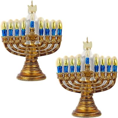 Noble Gems Gold Jewish Menorah Glass Holiday Hanukkah Ornament