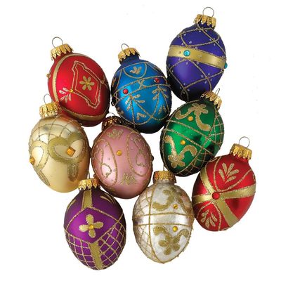 Kurt S. Adler Glass Decorative Egg Ornament, 45mm, Set of 9, Multicolored (GG0517)