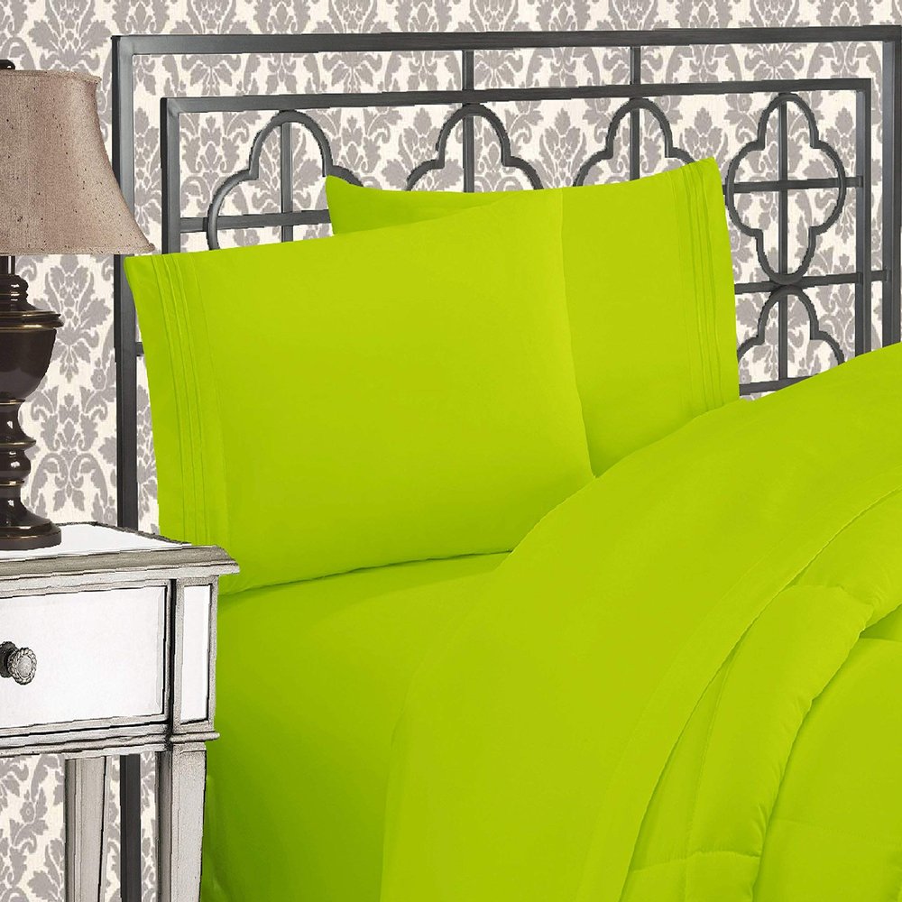 Elegant Comfort 1500 Premier Wrinkle & Fade Resistant Hotel Quality Ultra Soft Luxurious 4-Piece Bed Sheet Set with Deep Pockets, King Lime