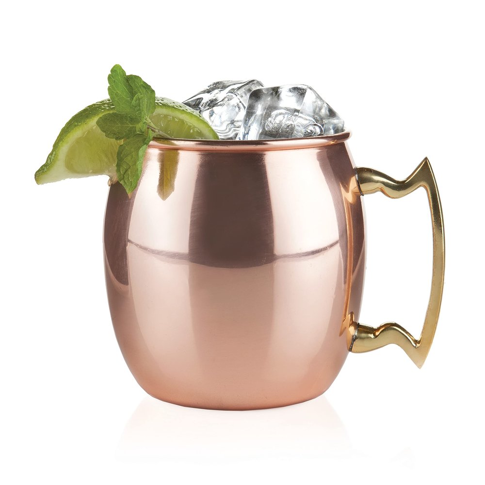 Twine Moscow Mule Mug for Mint Juleps, Tiki Cocktails, Solid Copper with Nickel Plating and Brass Handle, Copper Cups for Moscow Mules, 16 Oz, Set of 1