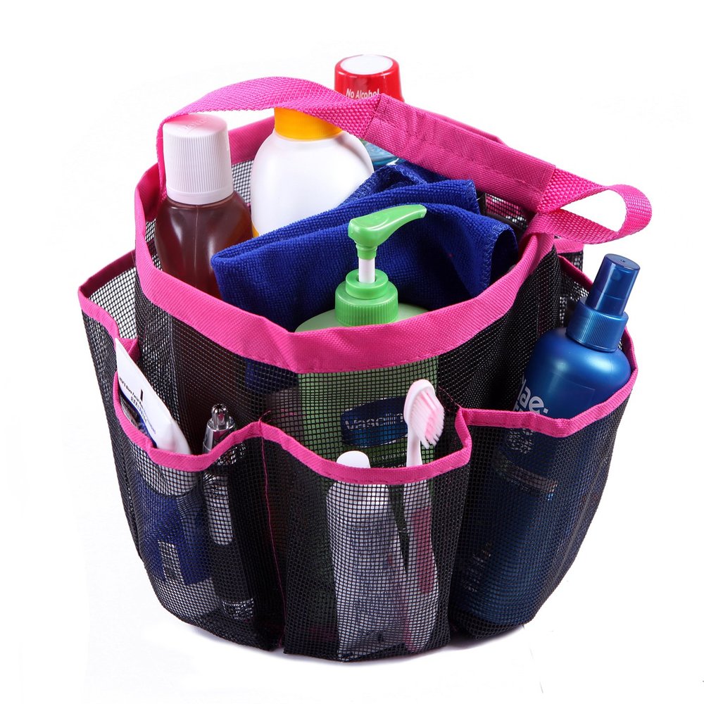 HDE Mesh Shower Caddy Portable - Quick Dry Tote for College, Camp, Bath, Dorm Essentials - Large Center Storage Basket with 7 Outer Pockets & Handles Pink