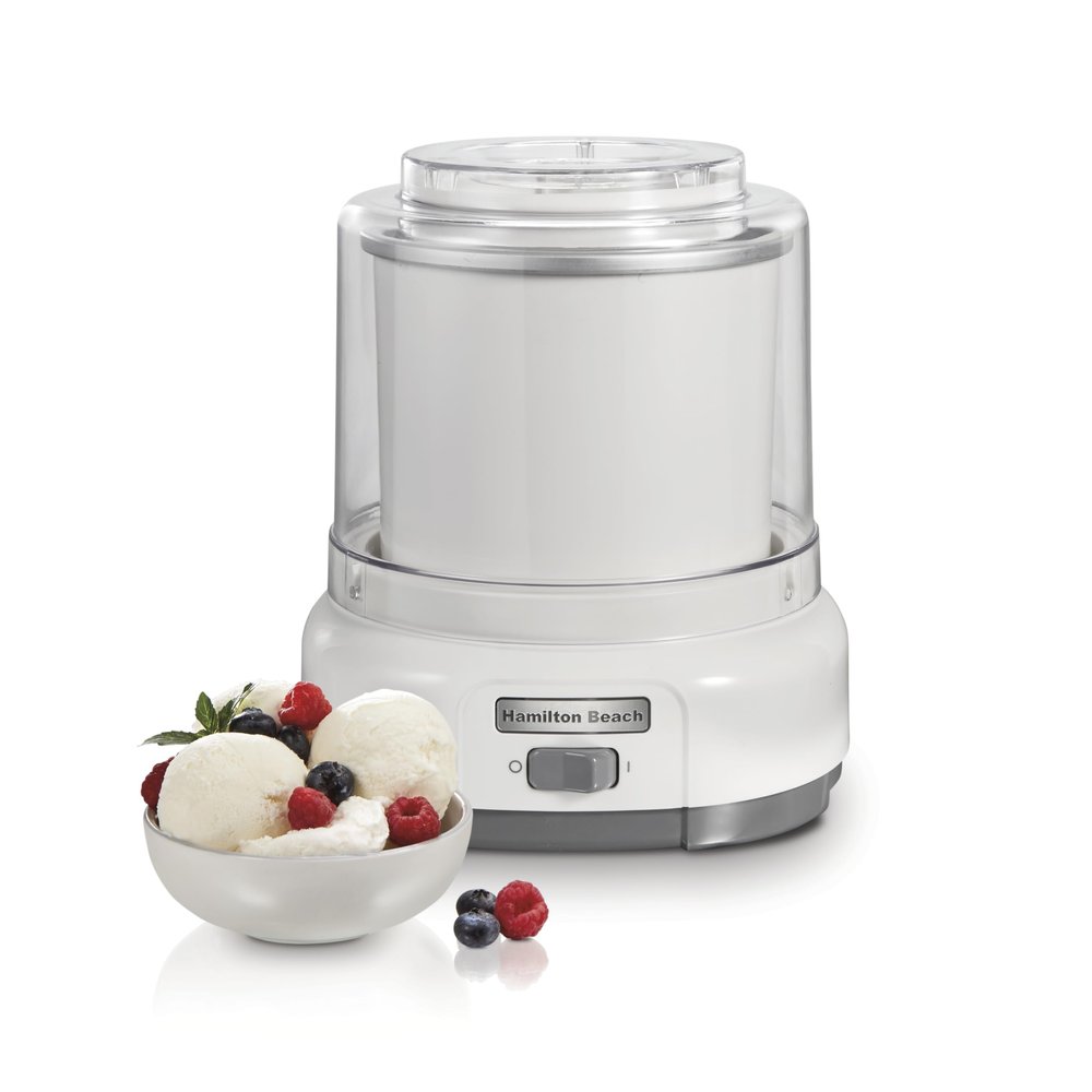 Hamilton Beach Electric Automatic Ice Cream Maker, Frozen Yogurt, Sorbet, Custard, 1.5 quart, White (68880)