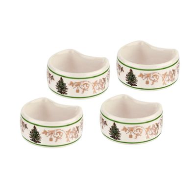 Spode Christmas Tree Gold 2.75" Napkin Ring (Set of 4) - Elegant 22K Gold Accented Holiday Napkin Rings, Fine Porcelain Christmas Table Setting Dcor - Ideal for Holiday Dinnerware & Festive Gifting