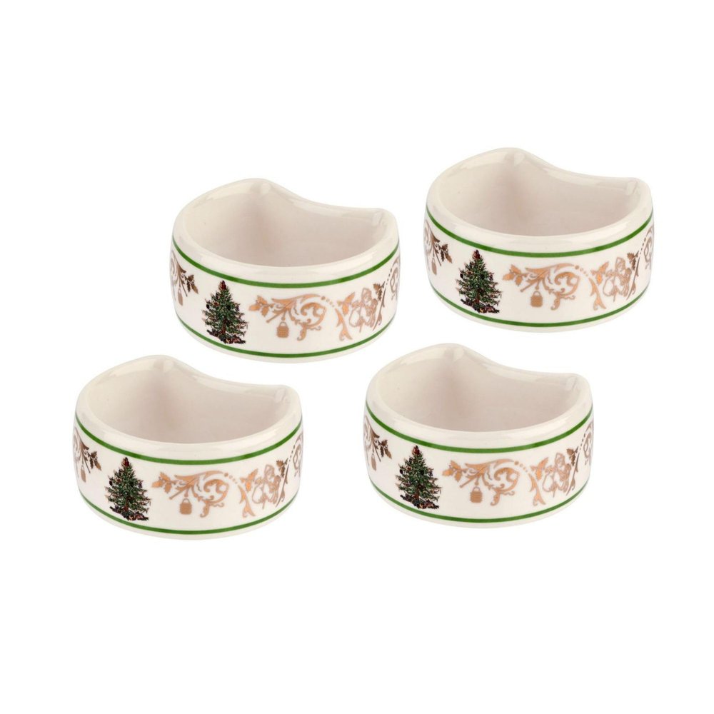 Spode Christmas Tree Gold 2.75" Napkin Ring (Set of 4) - Elegant 22K Gold Accented Holiday Napkin Rings, Fine Porcelain Christmas Table Setting Dcor - Ideal for Holiday Dinnerware & Festive Gifting
