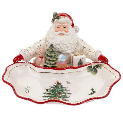 Spode Christmas Tree Gold Collection Figural Santa Dish, 12.25-Inch Holiday Dcor Candy Bowl - Fine Earthenware with 22-Karat Gold Accents, Christmas Mantel Decoration & Holiday Tableware