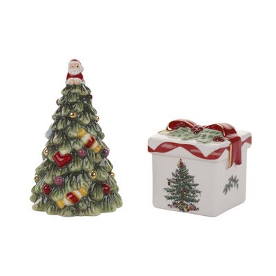 Spode Christmas Tree and Gift Salt & Pepper Shaker Set (2-Piece)- Holiday Kitchen & Table Dcor - Festive Home Accent, Christmas Gift/Stocking Stuffer for Collectors & Holiday Enthusiasts