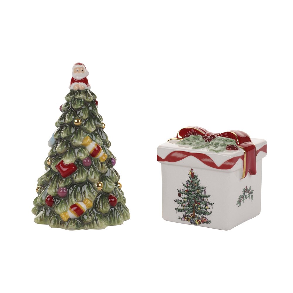 Spode Christmas Tree and Gift Salt & Pepper Shaker Set (2-Piece)- Holiday Kitchen & Table Dcor - Festive Home Accent, Christmas Gift/Stocking Stuffer for Collectors & Holiday Enthusiasts