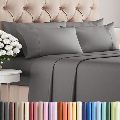 Cal King 6 Piece Sheet Set - Comfy Breathable & Cooling - Ultra Soft Hotel Luxury Bedding Set w/ 8-16 Inch Deep Pockets - 1 Flat & 1 Fitted Sheet & 4 Pillowcases - Wrinkle Free & Easy Care - Dark Grey
