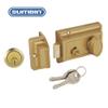 SUMBIN Night Latch Deadbolt Rim Lock,Antique Locks with Keys for Front Door,Gold Finish view 3