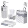 Creative Scents Quilted Mirror White Bathroom Accessories Set - Decorative 4 Piece Bathroom Set - Mirrored Bathroom Accessory Set Includes: Soap Dispenser, Toothbrush Holder, Tumbler & Soap Dish view 1