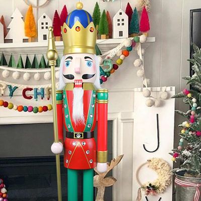 CDL 48" 4ft Tall Life-Size Large/Giant red Christmas Wooden Nutcracker King Ornament on Stand Holds Golden Scepter for Indoor Outdoor Xmas/Event/Ceremonies/Commercial Decoration(4 feet, King red k18)