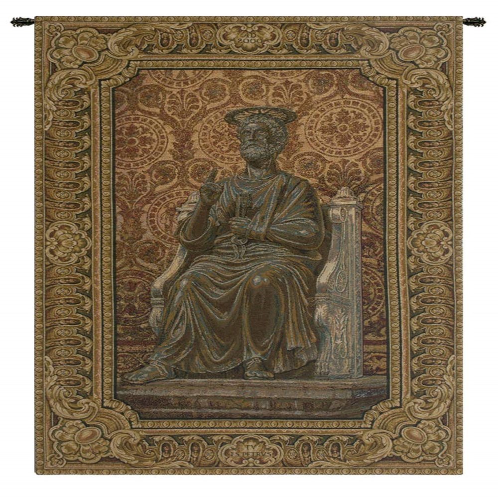 Charlotte Home Furnishings Inc. Bronze Statue Of St. Pietro Italian Tapestry Wall Hanging 38 X 25 Inch Viscose Cotton And Polyester Blend Wall Art Perfect For Home Decor And Wall Decor