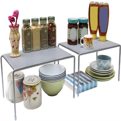 Deco Brothers Expandable Cabinet Shelf Organizer for Kitchen Cabinet and Counter, Grey