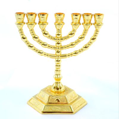 Decorative Menorah , Menora 7 Branch Jewish Israel Holy Land Jerusalem.12 Tribes Design-gold Color 5