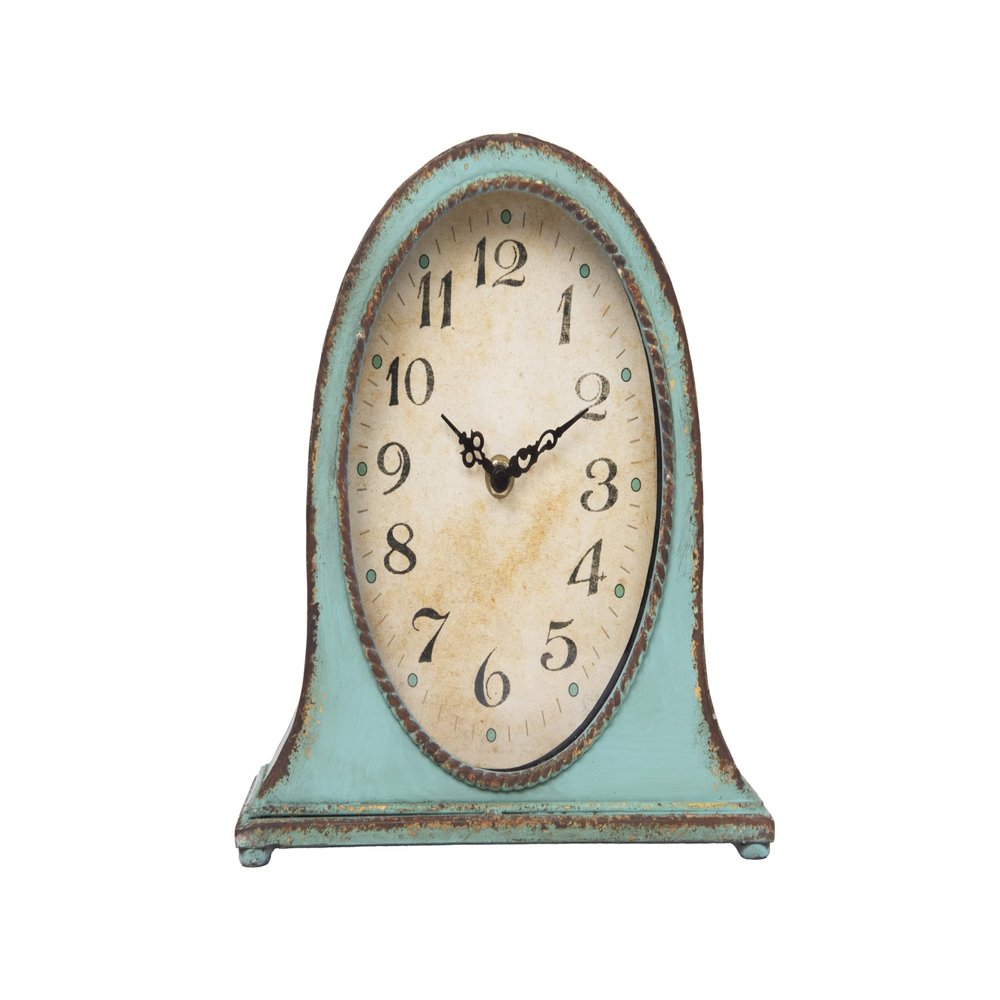 Creative Co-Op Metal Mantel Clock with Aqua Finish