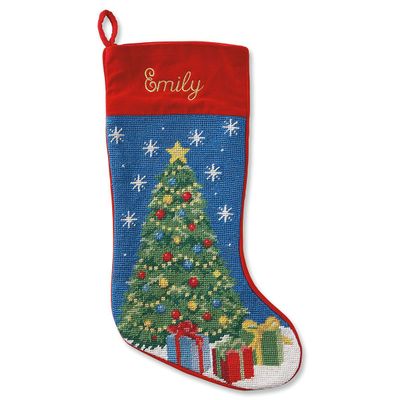 Lillian Vernon Christmas Tree Personalized Heirloom Needlepoint Christmas Stocking, Cotton, Wool, 9.5" W x 17" L