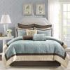 Madison Park Cozy Comforter Set Casual Modern Design All Season, Matching Bed Skirt, Decorative Pillows, King (104 x 92 in), Blue, 9 Piece view 1