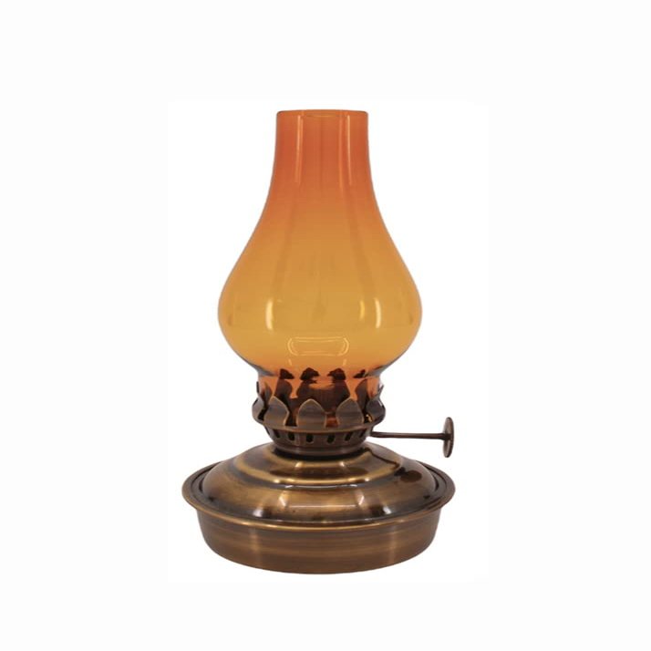 Vermont Lanterns Brass Mini Small Oil Lamp 6.5" (Antique with Amber Glass)