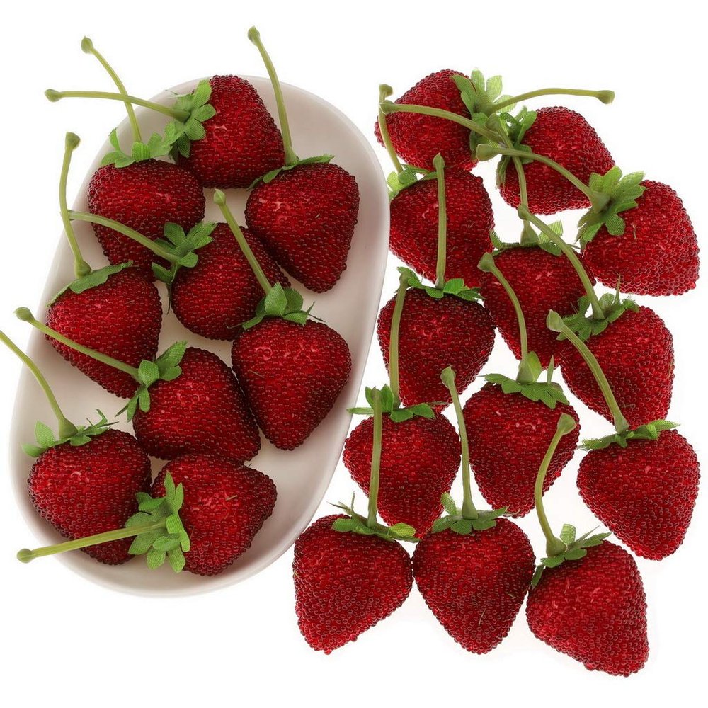 Gresorth 20pcs Artificial Lifelike Simulation Big Strawberry Fake Fruit Home Kitchen Decor Photo Props