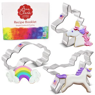 Ann Clark Unicorn 3-Pc. Cookie Cutter Set, Made in USA, Rainbow, Unicorn Body & Head