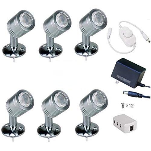 Xking 12V 1W LED Spotlight/Cabinet Light/Display Cabinet Light/Museum/Wall Light ANG PWM in-line Dimmer - Warm White 3000K (Set of 6)