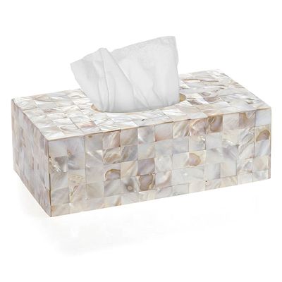 Milano Tissue Box Cover Rectangular - Decorative Tissue Box Holder Rectangular is Finished in Beautiful Mother of Pearl Shells - Durable Tissue Cover for Elegant Decor