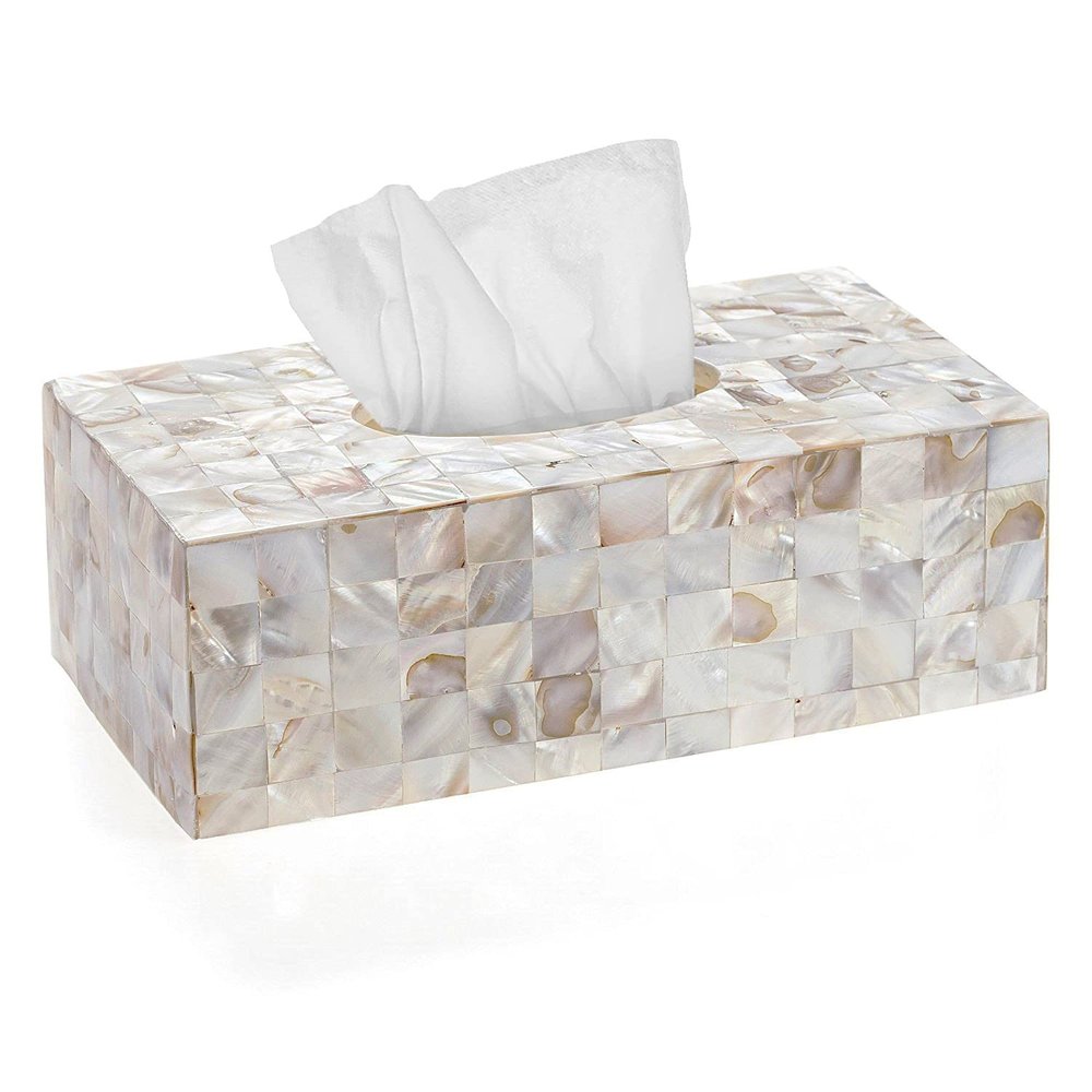 Milano Tissue Box Cover Rectangular - Decorative Tissue Box Holder Rectangular is Finished in Beautiful Mother of Pearl Shells - Durable Tissue Cover for Elegant Decor